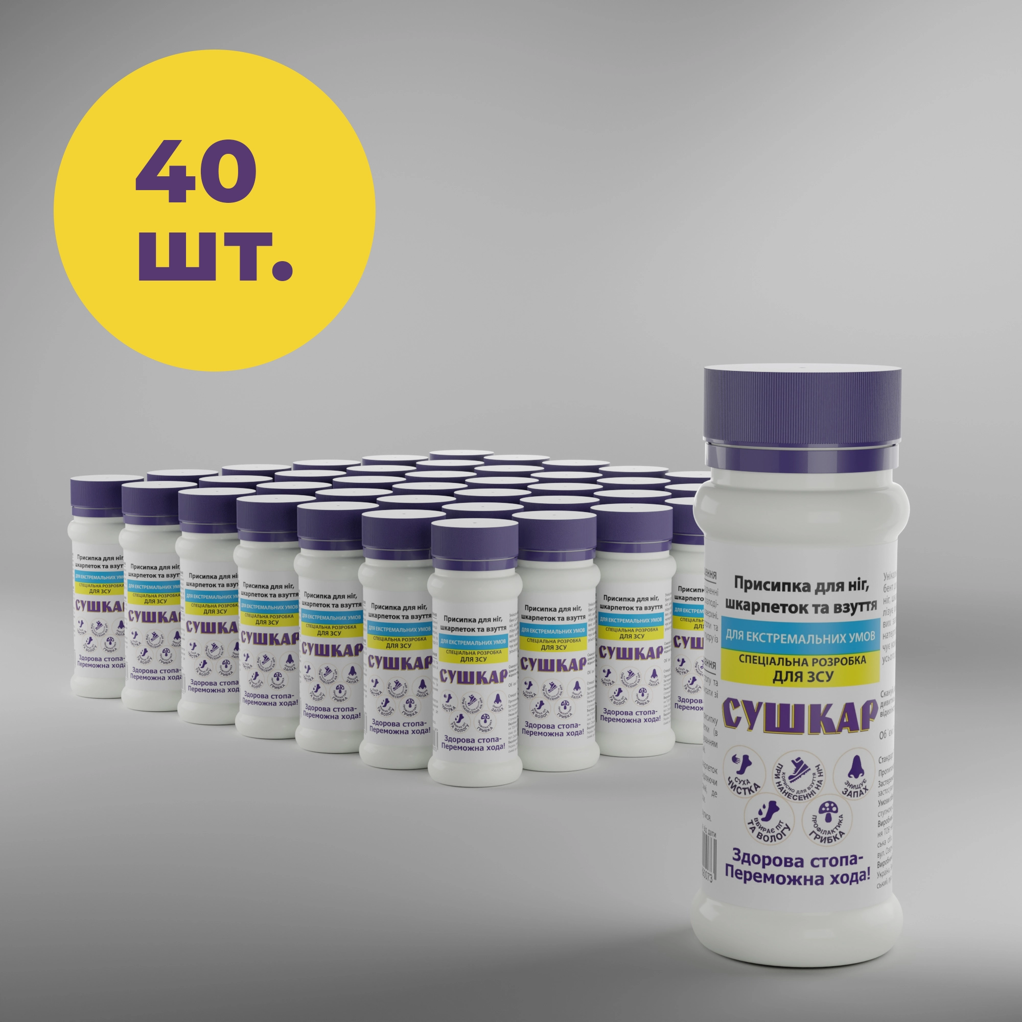 Сушкар для ЗСУ ОПТ 40 шт. Пудра-присипка від поту, 100 мл