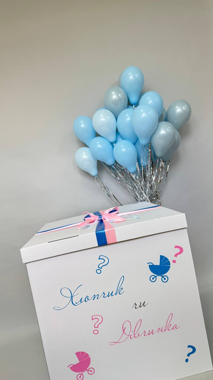Набір для гендер-паті «Хлопчик чи Дівчинка?» — велика коробка-сюрприз та 20 міні-кульок