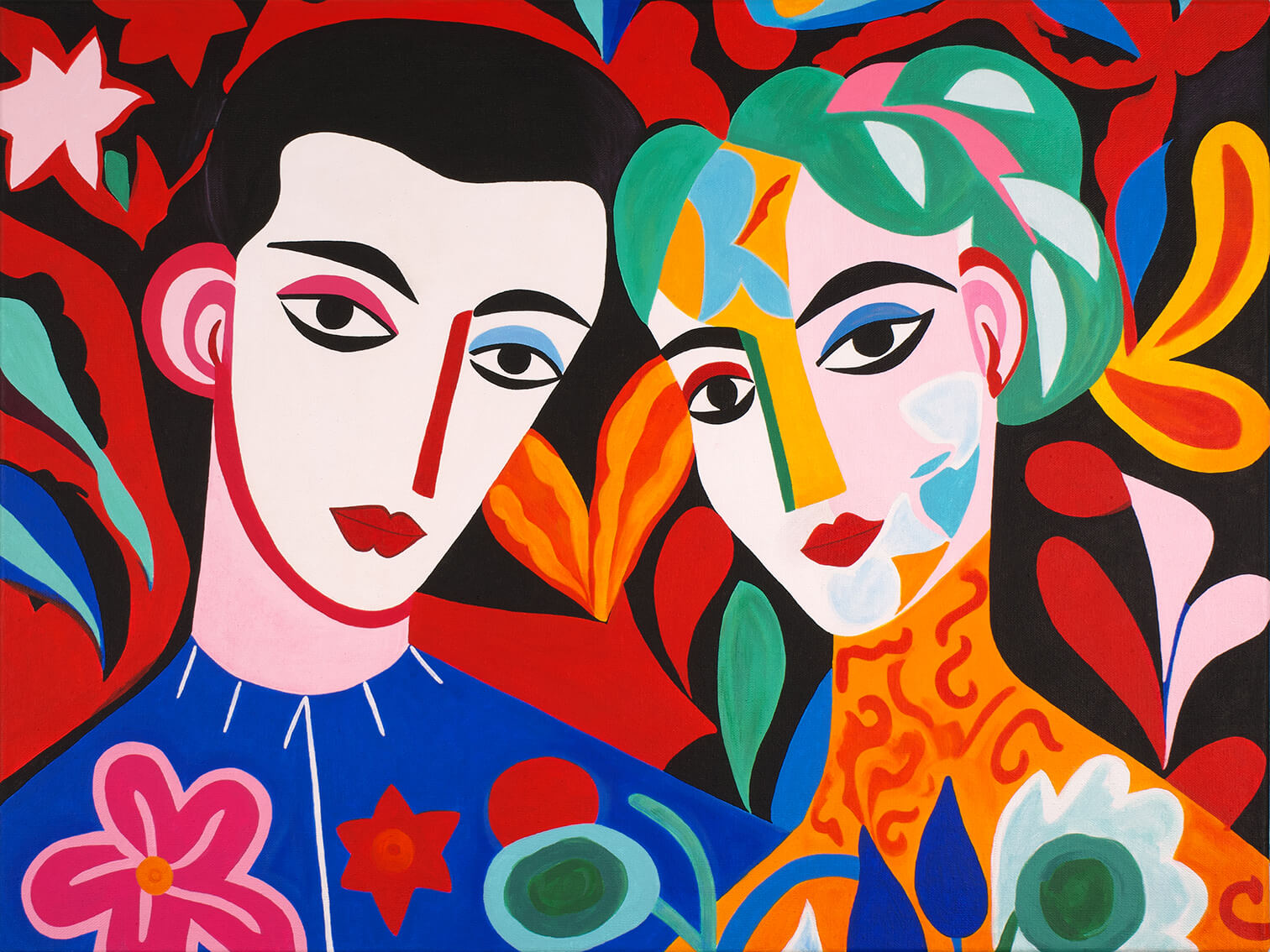 Portrait of lovers, 60x80 cm, original acrylic painting on canvas