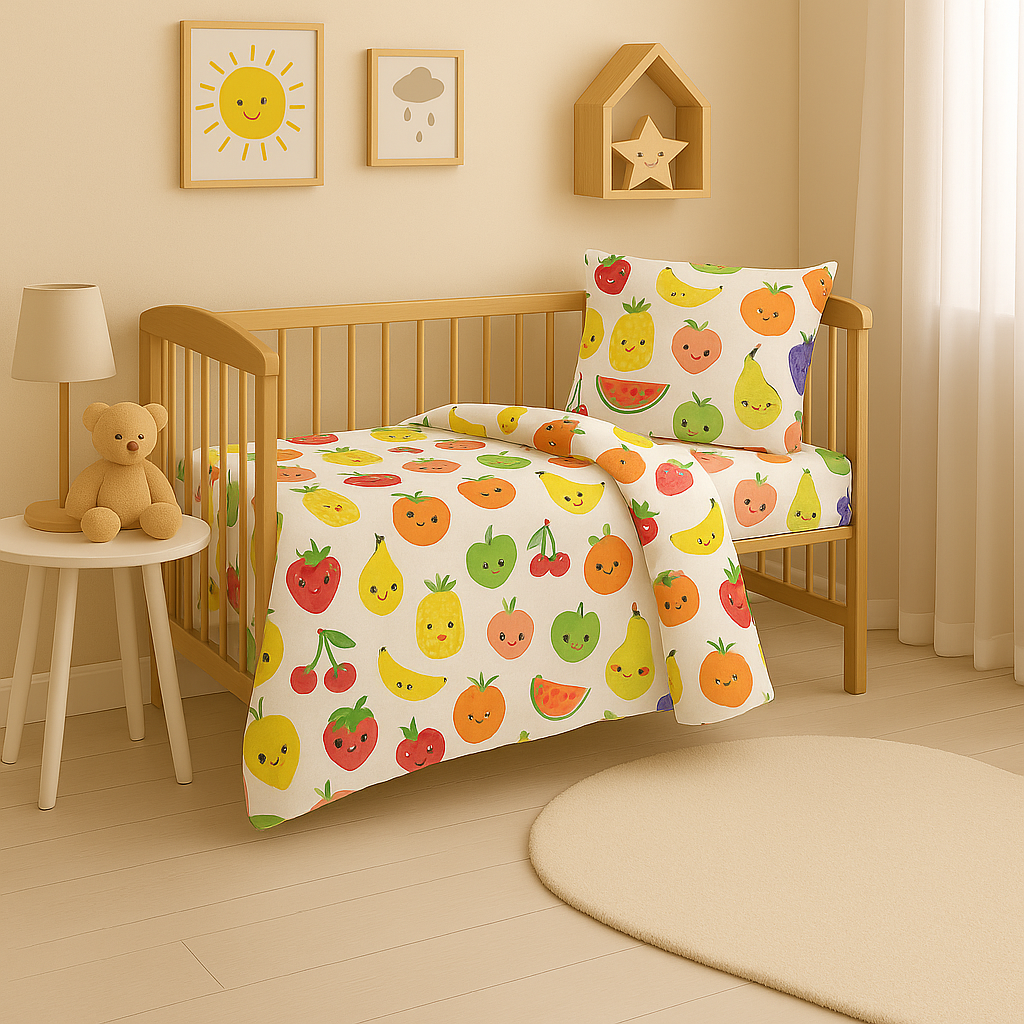 Дитяча постільна білизна з фланелі з малюнком "Веселі фрукти"
