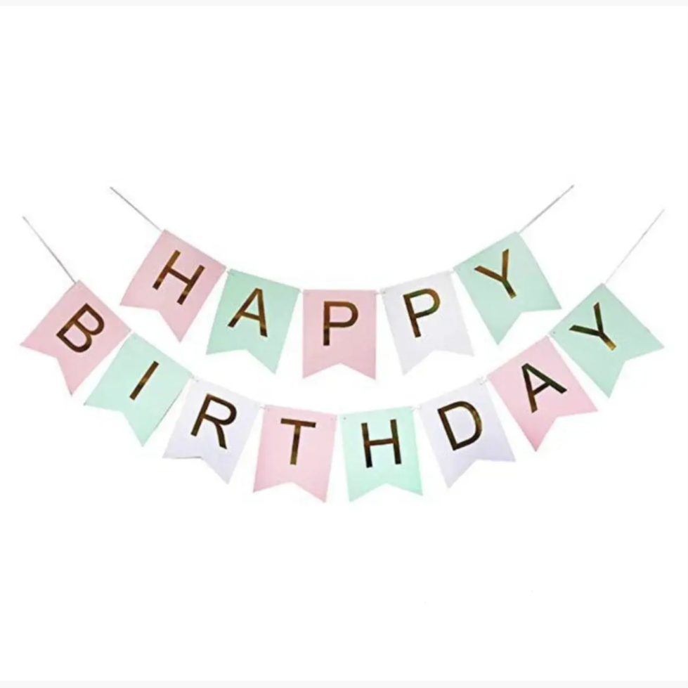 Прапорці з золотими дзеркальними літерами Happy birthday
