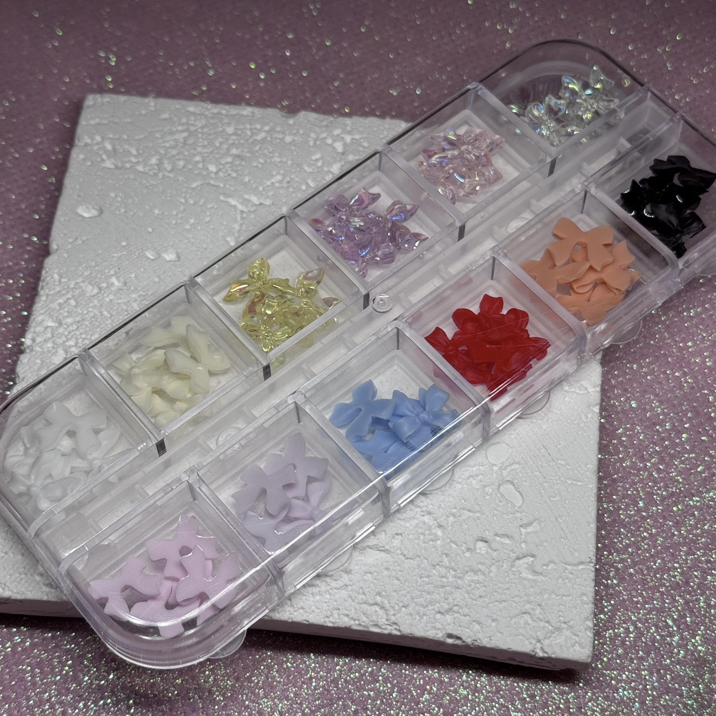 Набір бантиків для нігтів, 12 комірок, 12 кольорів