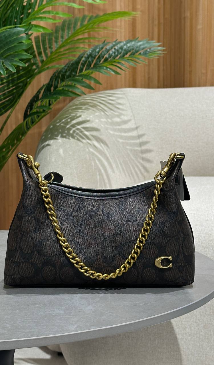 Coach Juliet Shoulder Bag Leather In Signature Canvas Brown Black