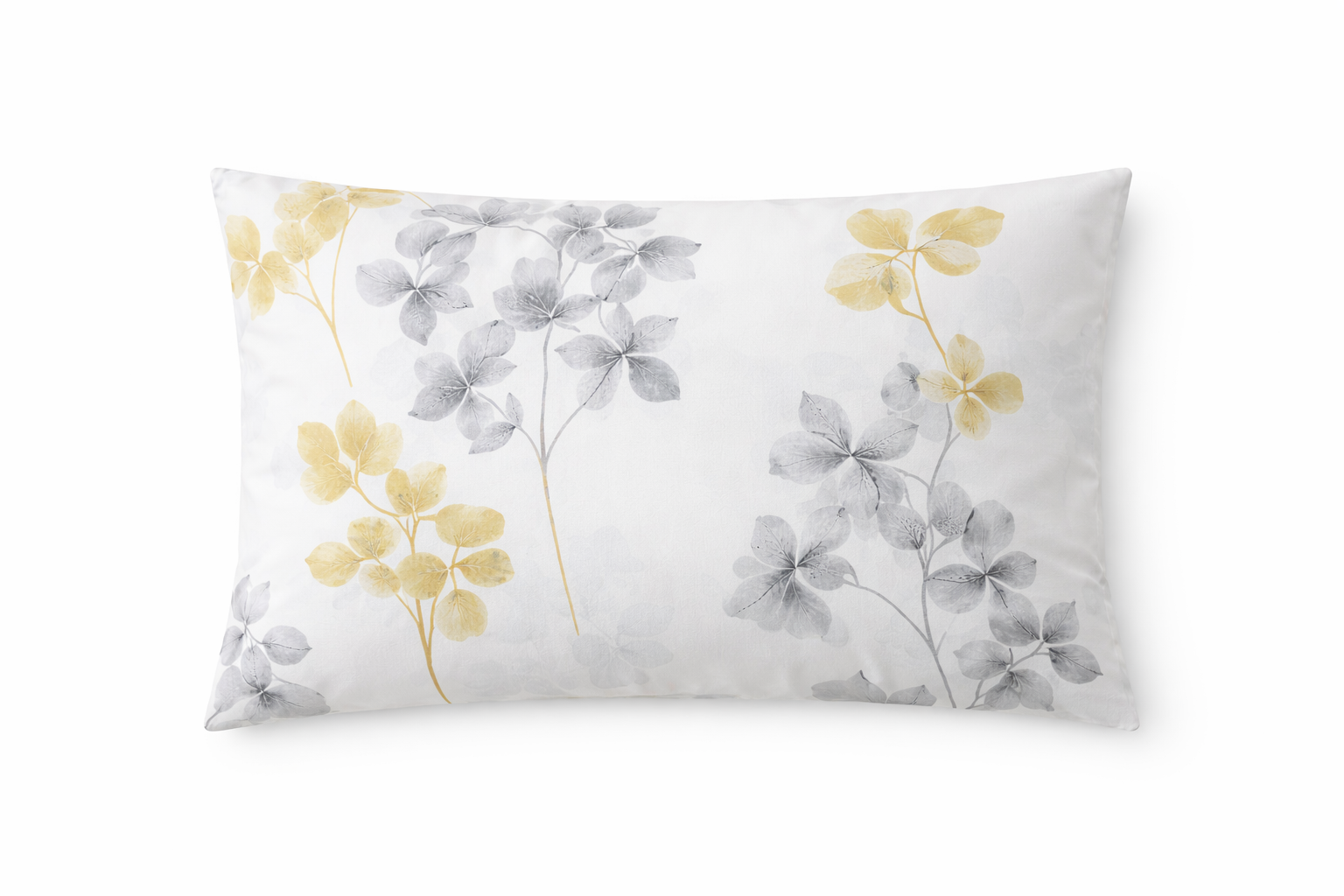 Наволочка ранфорс принт  "Жовті, сірі квіти на білому"