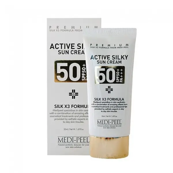 Сонцезахисний крем з комплексом пептидів і шовку Medi-Peel Active Silky Sun Cream SPF50+PA++++