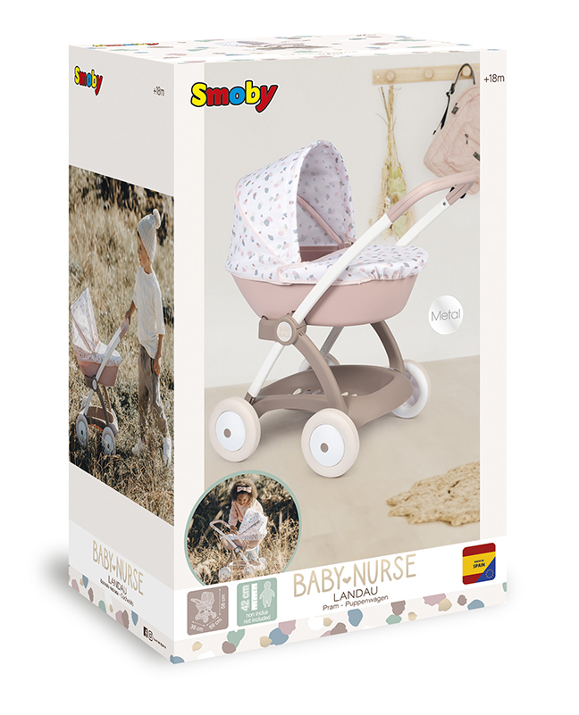 Коляска Baby Nurse Рожева пудра. Модерн, люлька з корзиною, 18міс.+ Smoby