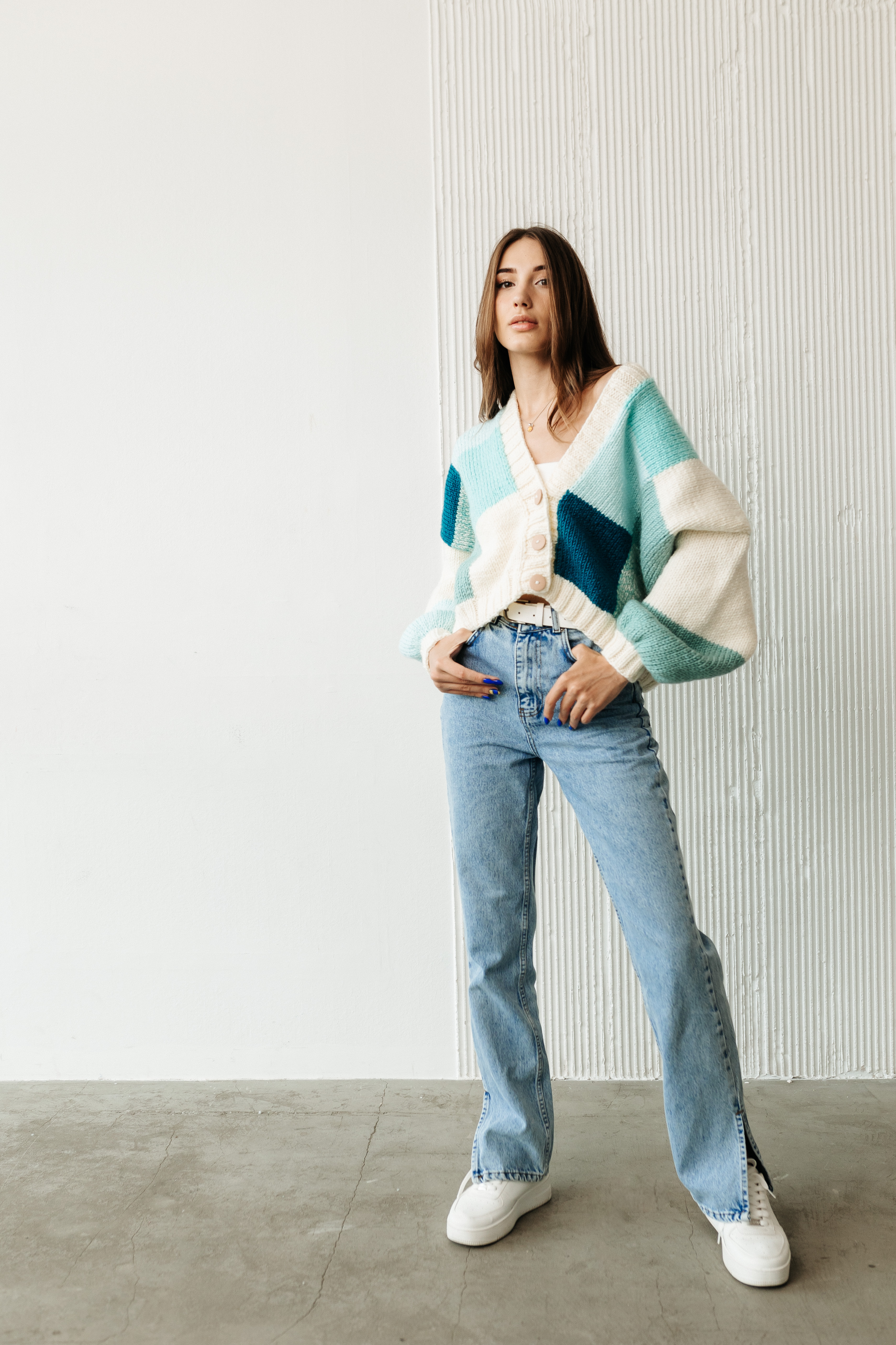 Кардиган у стилі Patchwork бірюзовий