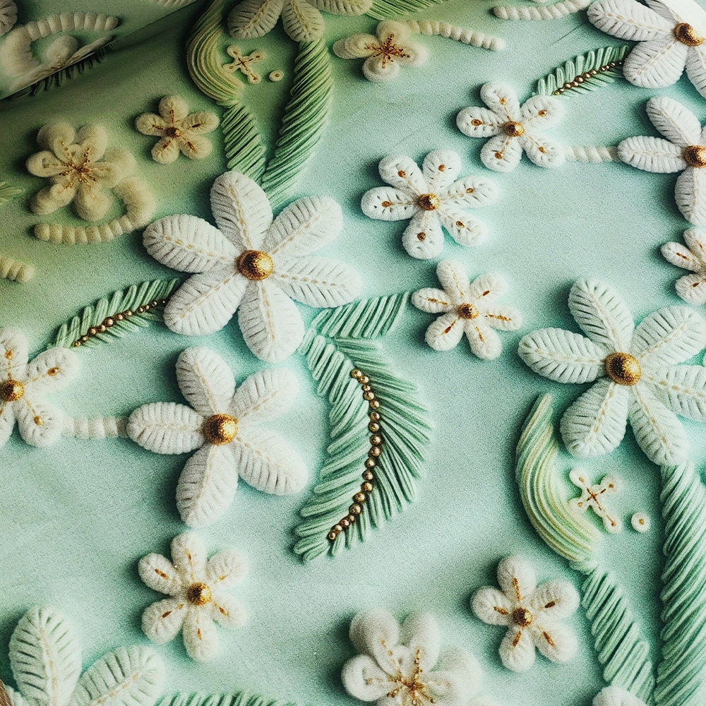 Тканина Ранфорс Digital print - Квітка-гілка на м`ятному