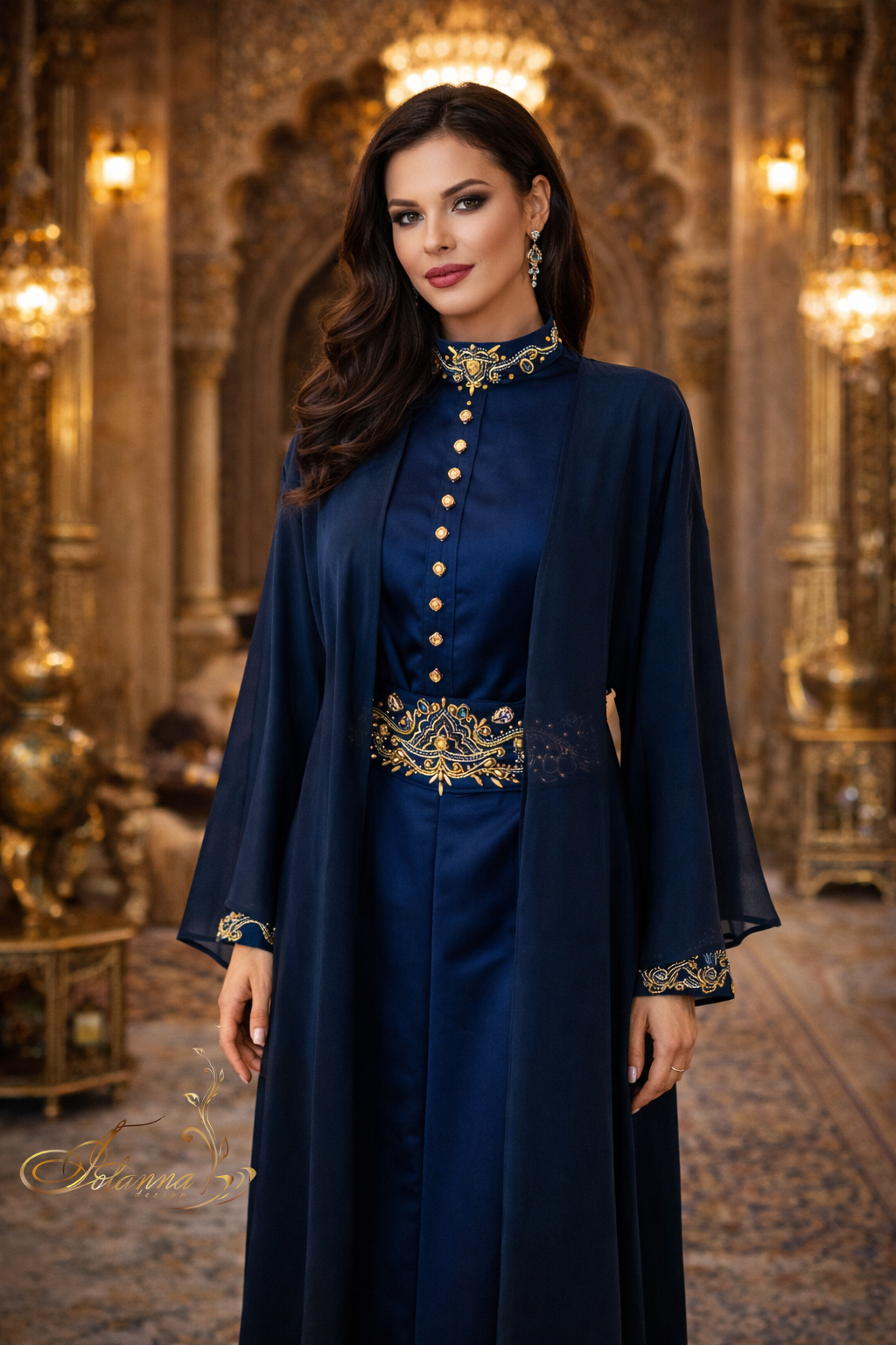 Royal blue costume with embroidery