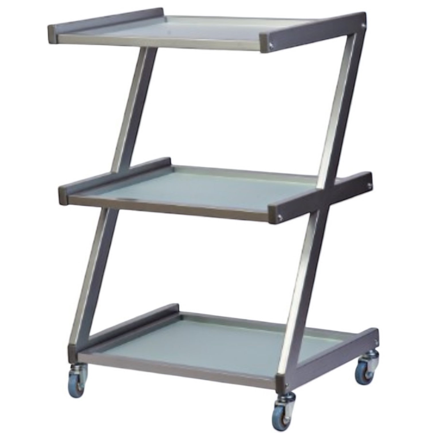 Візок косметологічний маніпуляційний з трьома полицями, Z-подібний,сріблястий