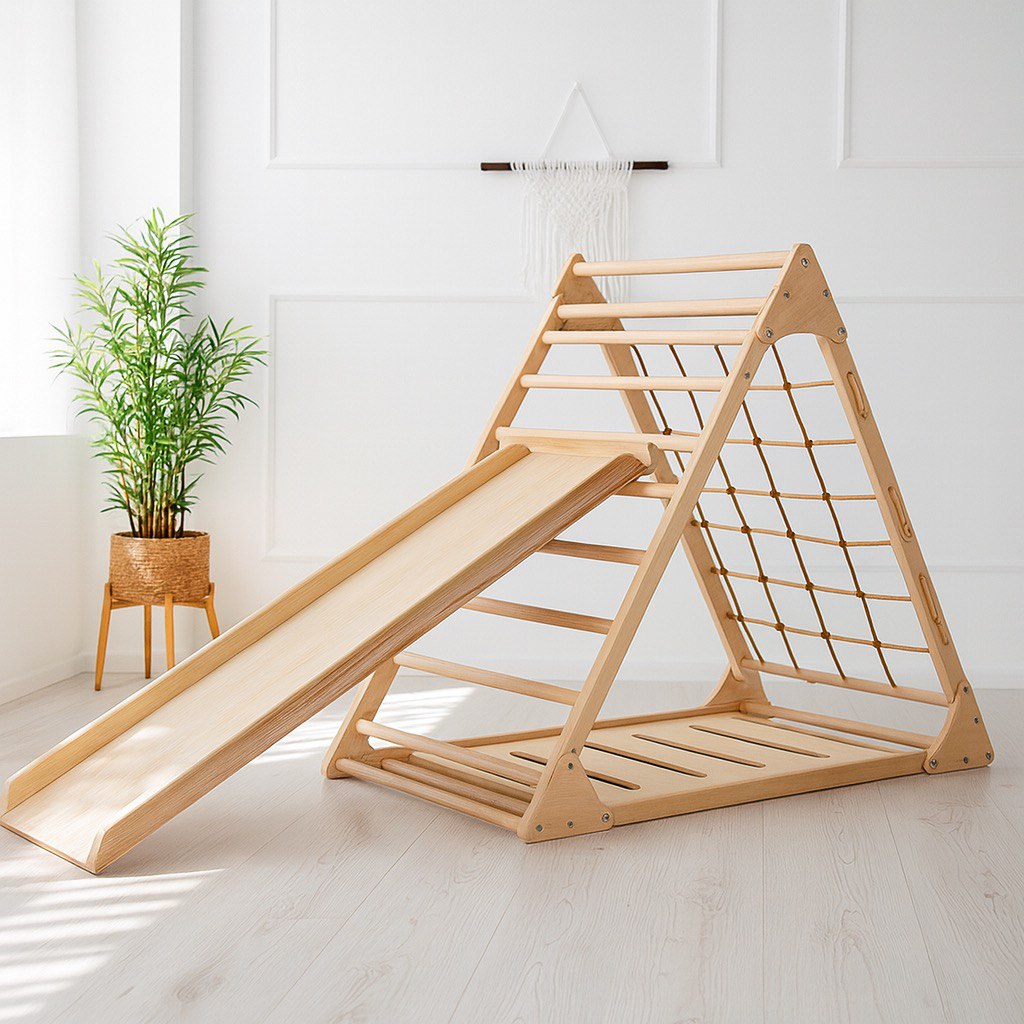 Pikler Dreieck Mia – Kletterdreieck aus Holz mit Rutsche (Set)