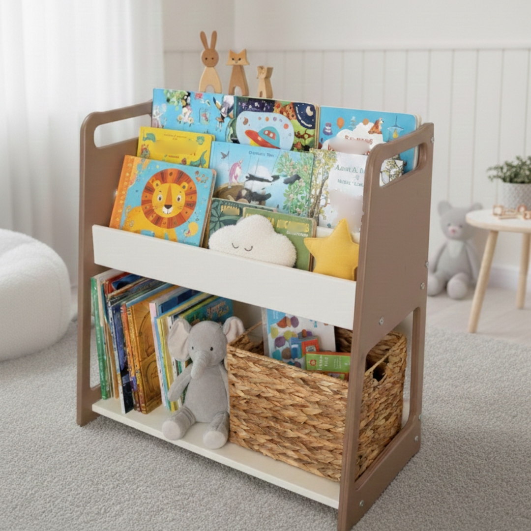 Дитячий стелаж дизайнерський Монтессорі для іграшок та книжок дерев'яний Кубі - мокко/білий