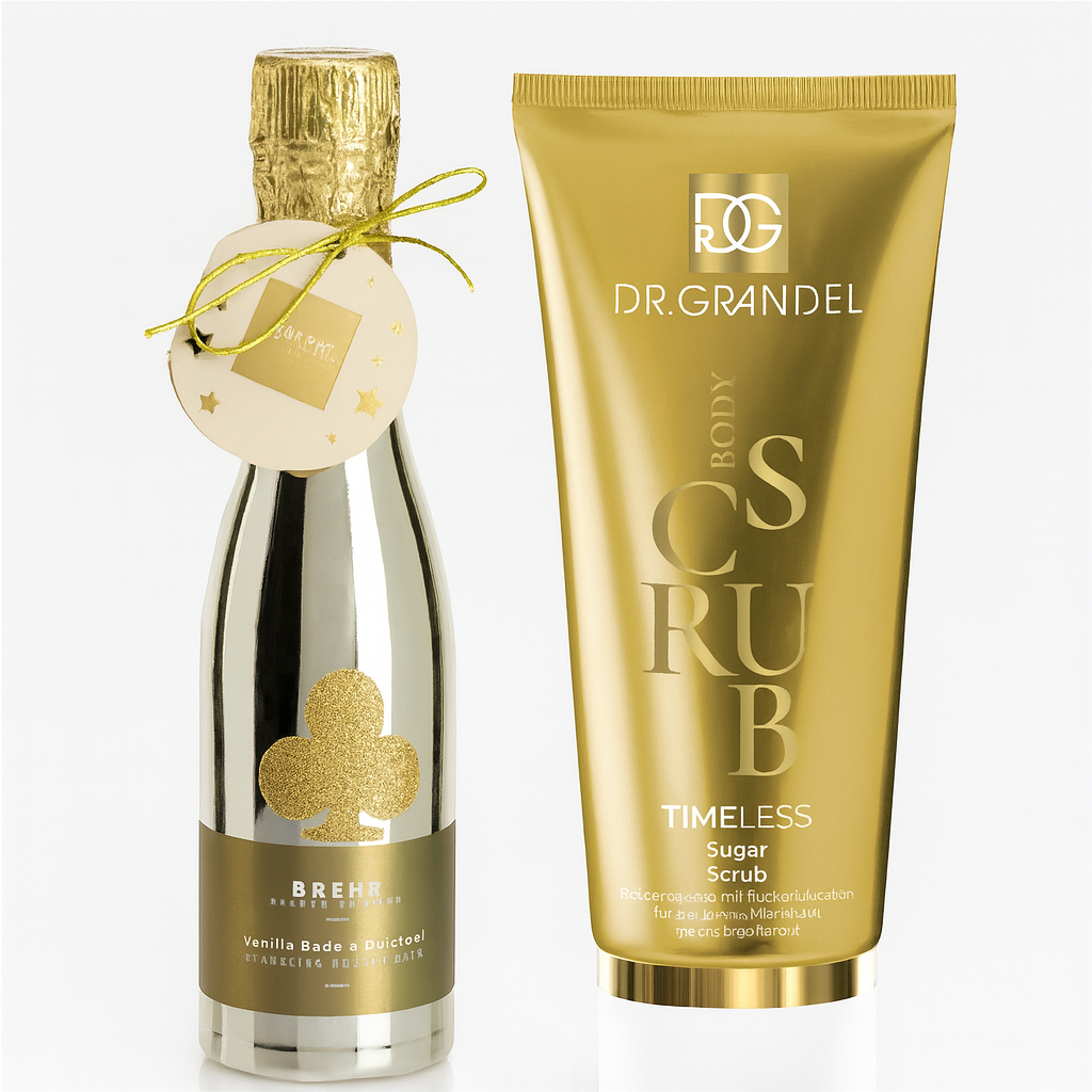 Набір для догляду за тілом Скраб + Гель для душу - DR. GRANDEL Timeless Sugar Body Scrub + BAEHR Vanilla Sparkling Bubble Bath / Shower