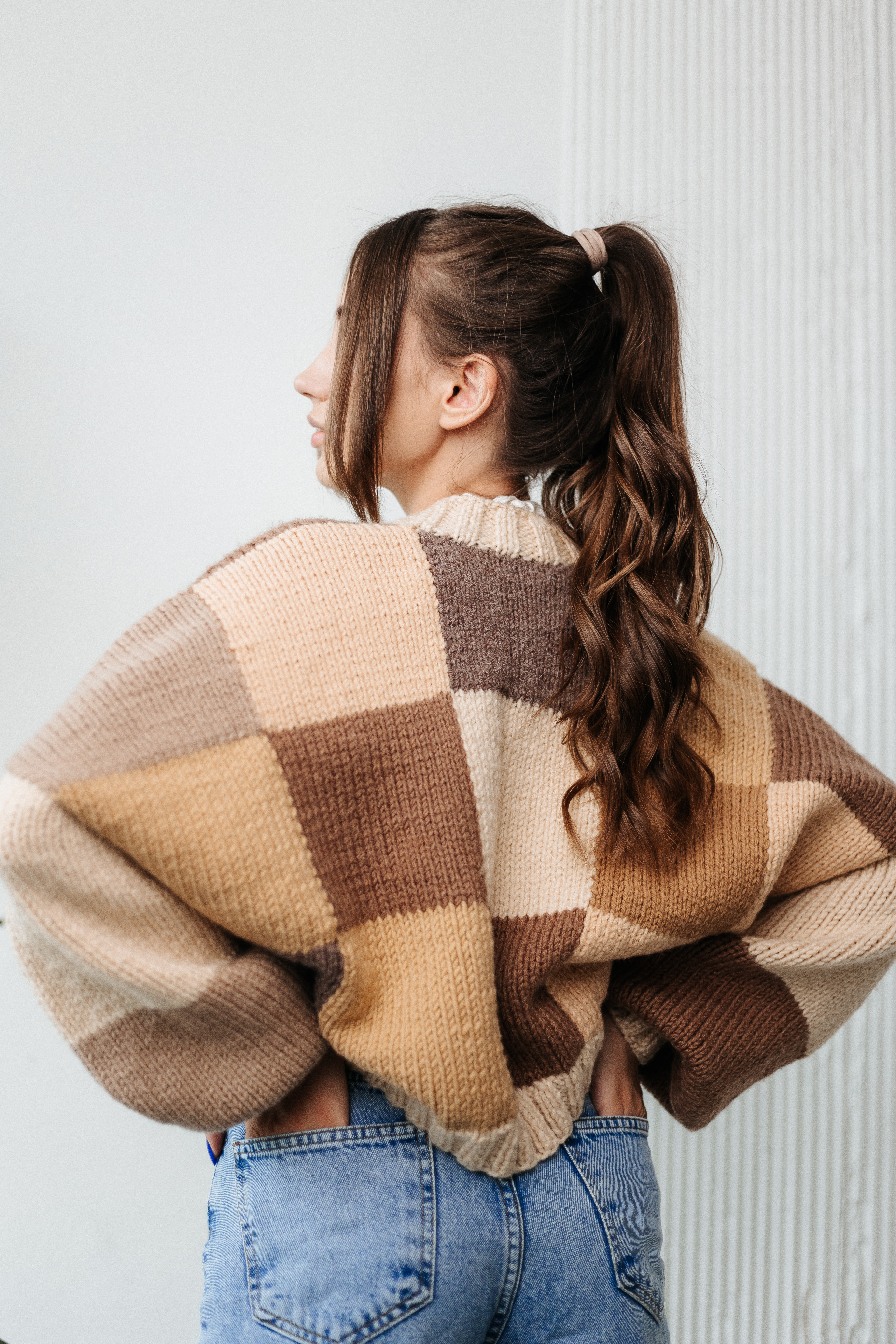 Кардиган у стилі Patchwork коричневий 