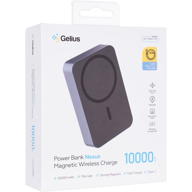 Повербанк з бездротовою зарядкою Gelius Nexus Magnetic Wireless Charge GP-PBW110i 15W 10 000mAh Dark Blue