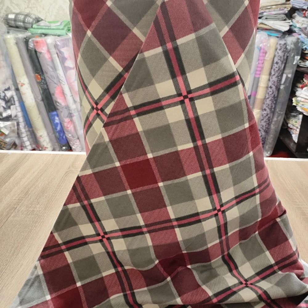 Тканина фланель - Клітина бордово-сіра