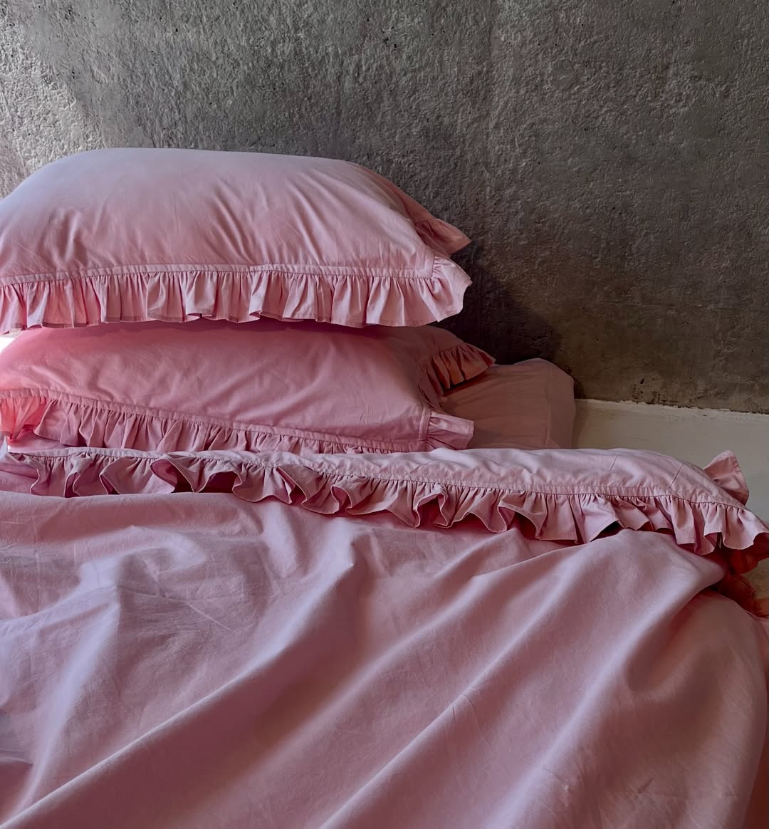 Постільна білизна з рюшами з вареної бавовни, колір Пудра