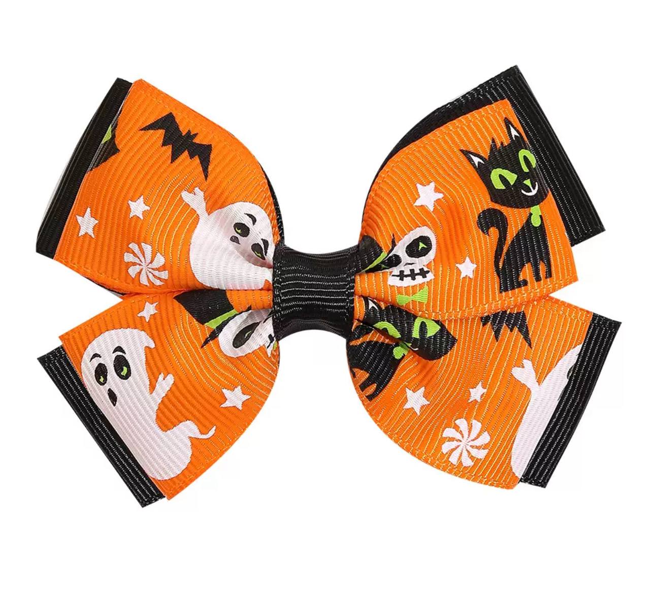 Заколка бант з привидом та чорним котом на Хелловін, Halloween, 1 шт