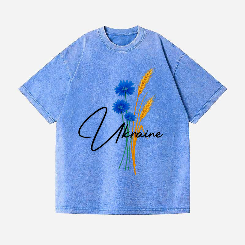 ФУТБОЛКА ОВЕРСАЙЗ ВАРЕНА БЛАКИТНА З ПРИНТОМ "КОЛОСОК УКРАЇНА"