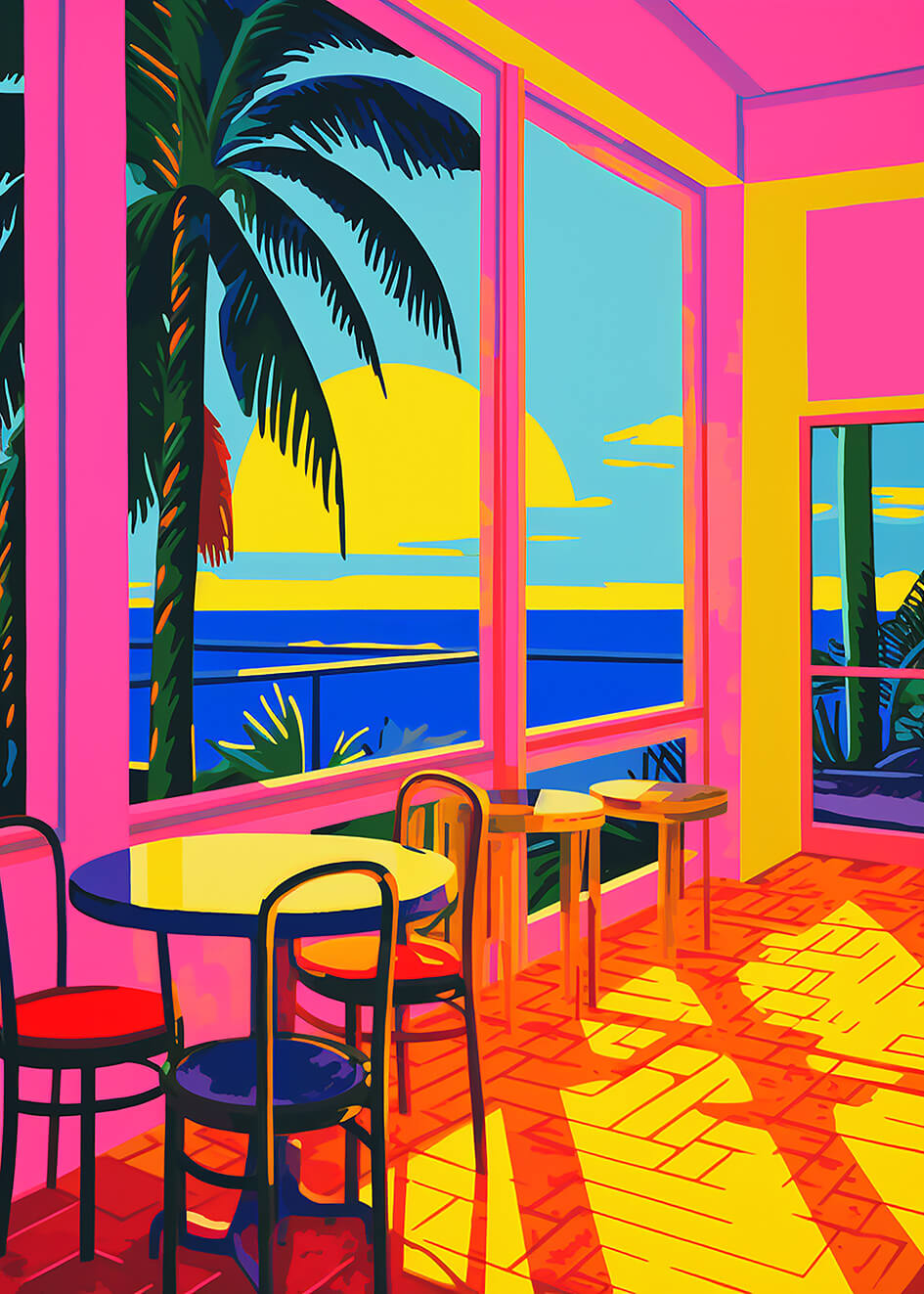 Southern cafe, 70x50 cm, original acrylic painting on canvas