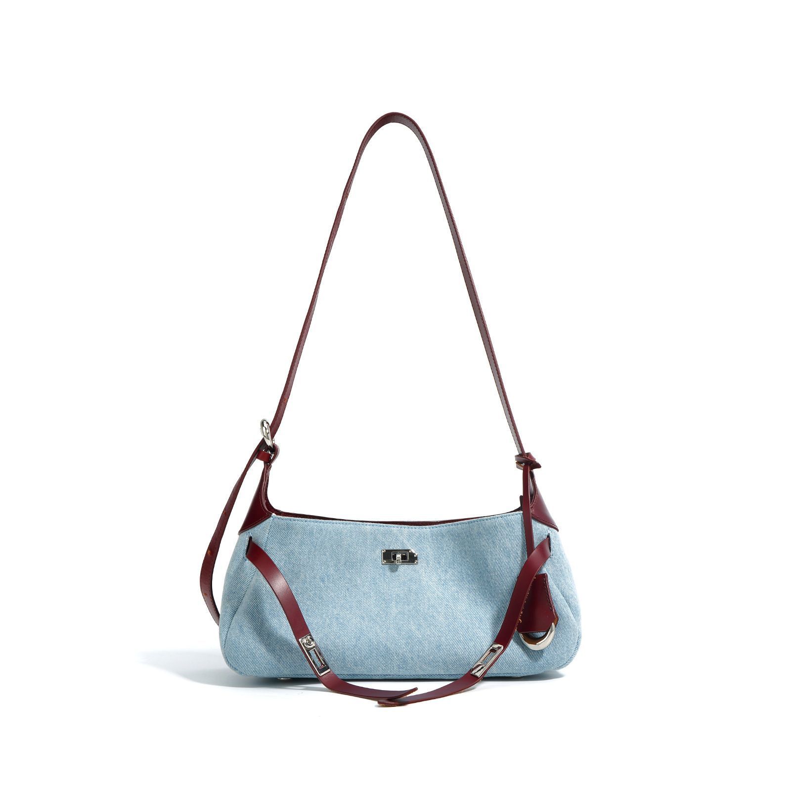 Denim Bel Air Bag. Жіноча сумка блакитна з бордовою шкірою