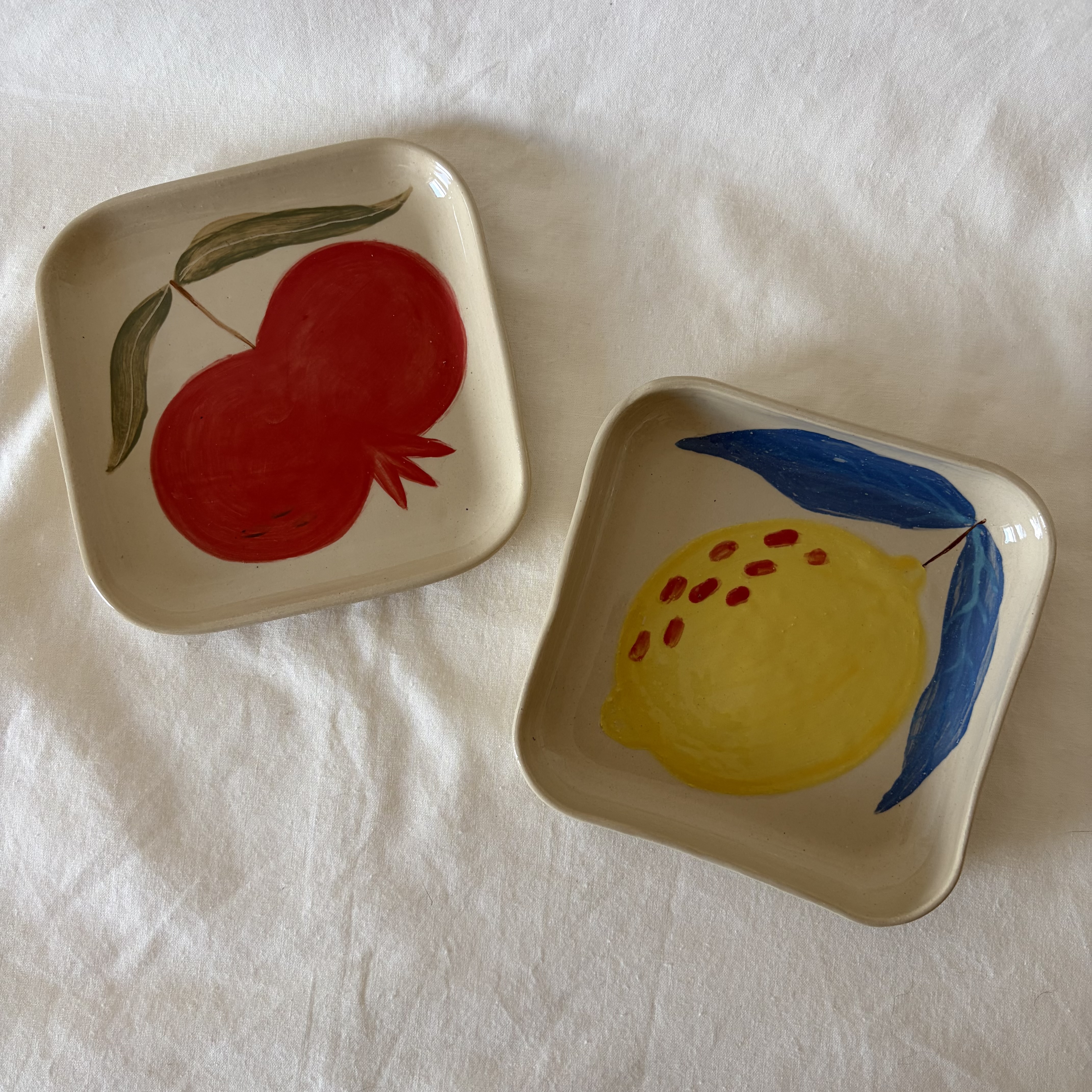 Hand Painted Stoneware Plate with Lemon or Pomegranate