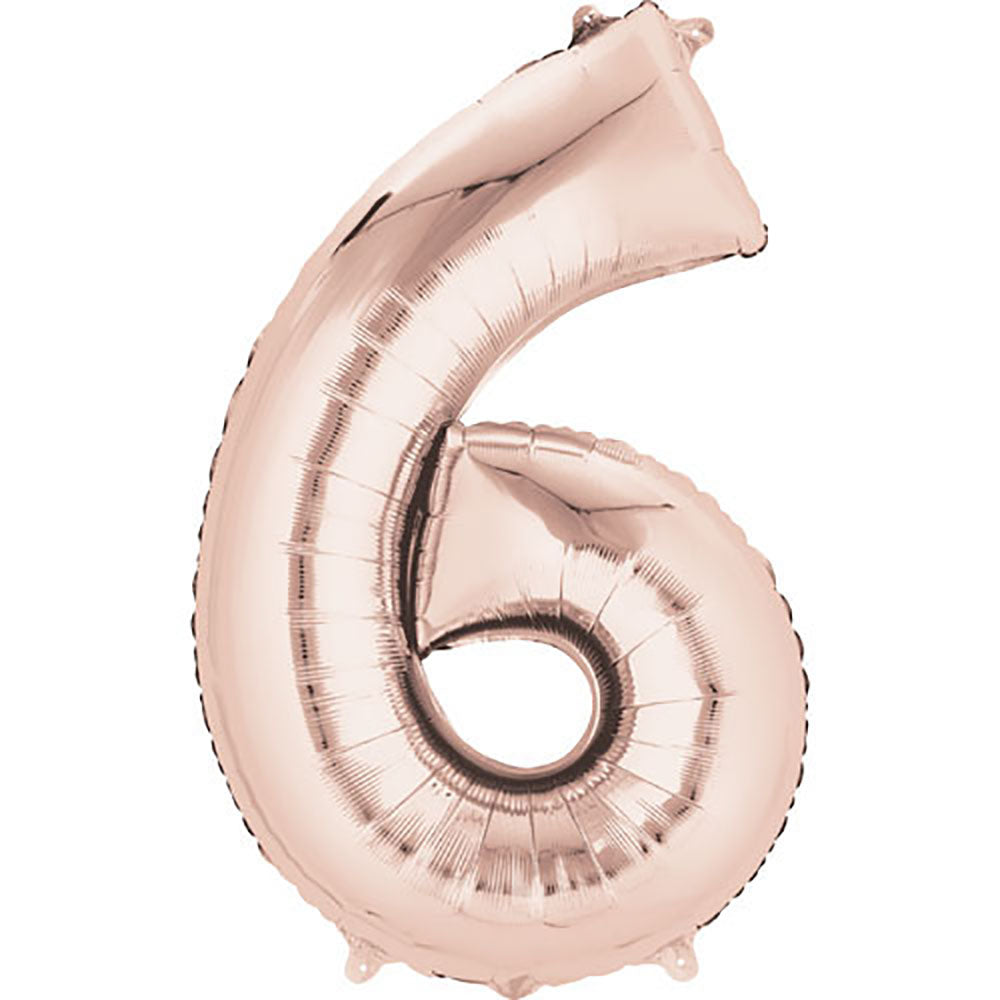 34 inch Number 6 Rose Gold Helium Balloon