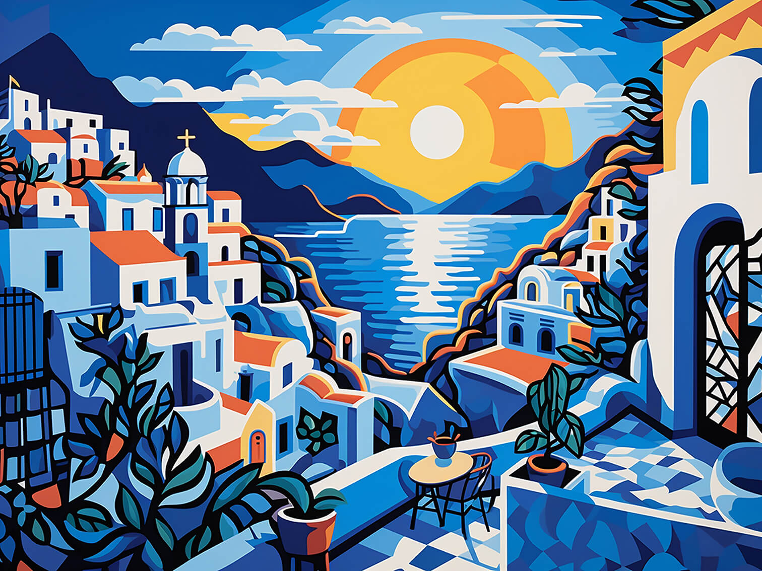 Santorini at sunset, 60x80 cm, original acrylic painting on canvas