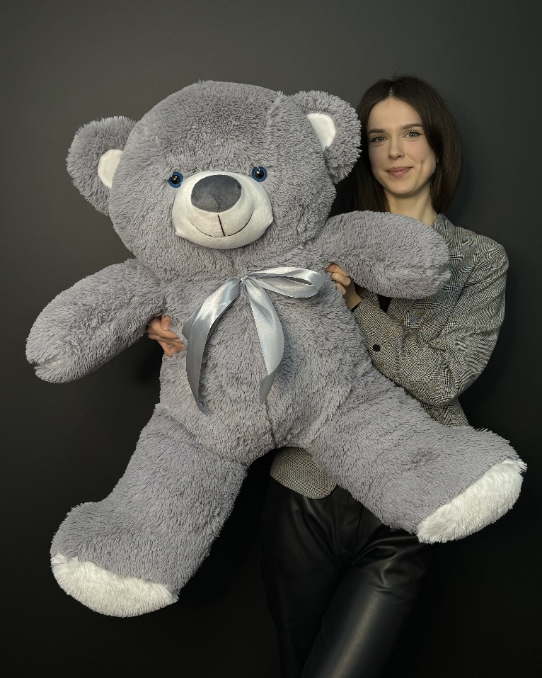 М'який ведмедик сірого кольору 100 см