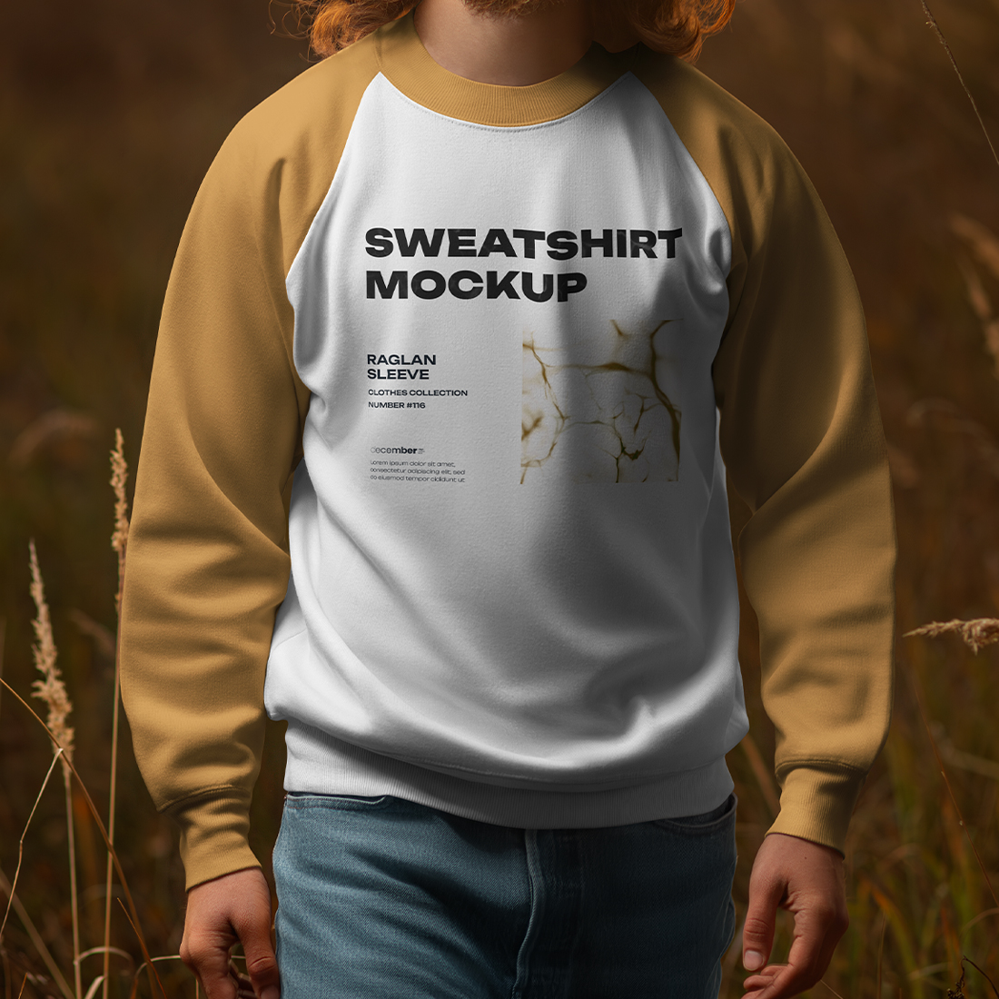 5 Mockups of Men's Raglan Sleeve Sweatshirt on the Sunset Outdoor. Vol 02