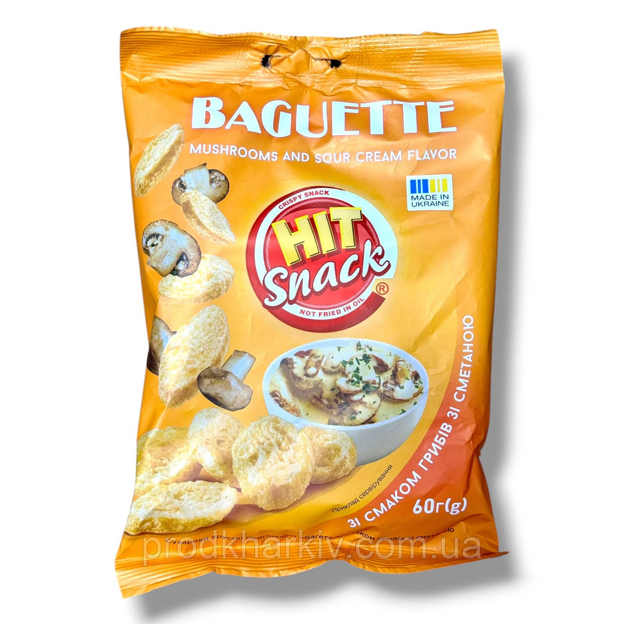Сухарики багет Hit Snack «Сметана Гриби» 60 г, хрусткі грінки зі смаком сиру Хіт Снек