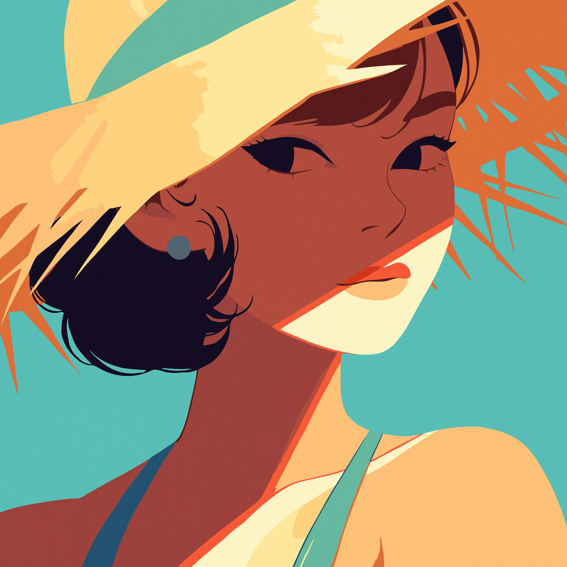 Beach girl, 80x80 cm, original acrylic painting on canvas