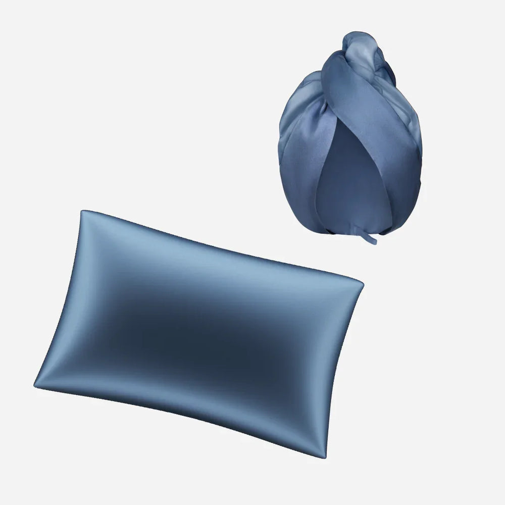 Шовкова наволочка і тюрбан в синьому кольорі від Molodo