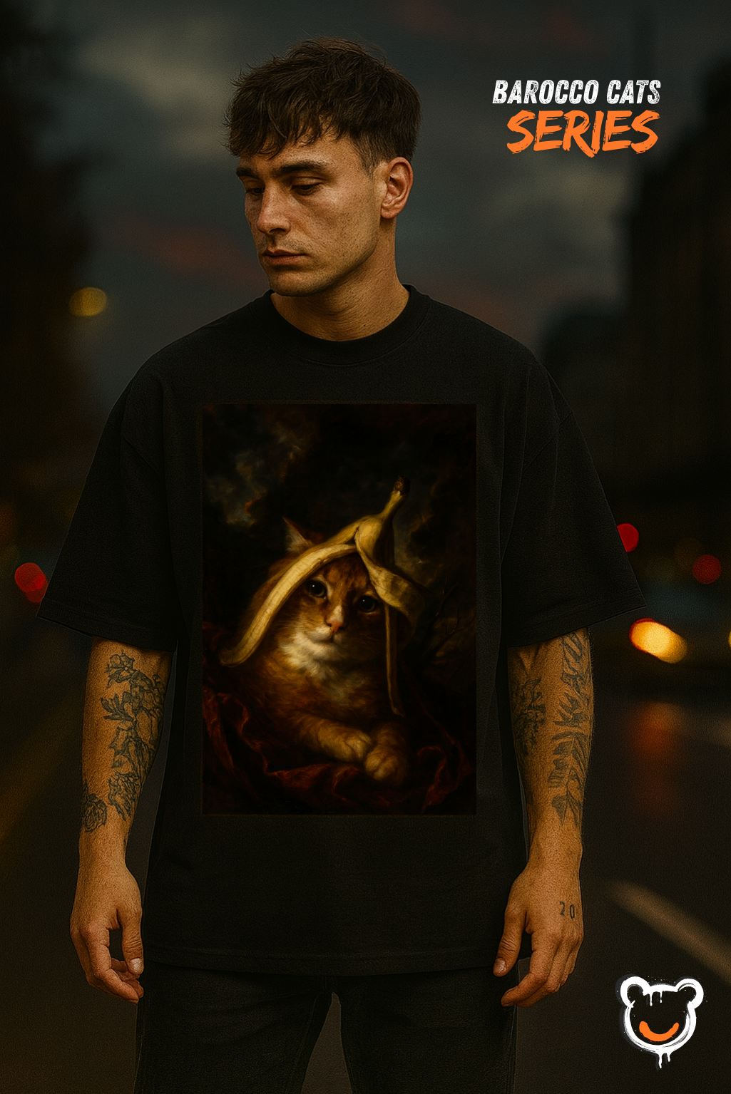 Футболка «Barocco Banana Cat» – Black Oversize | Barocco Cats Series