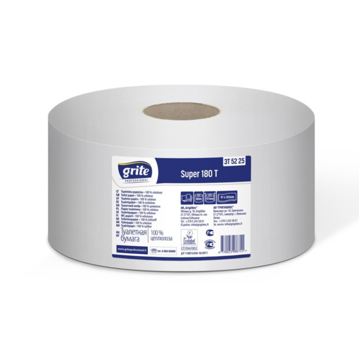 Туалетний папір Джамбо Grite Super 180 T, 100% cel., 97х180, 571 л, 180 м.,2 шар, 1 рул