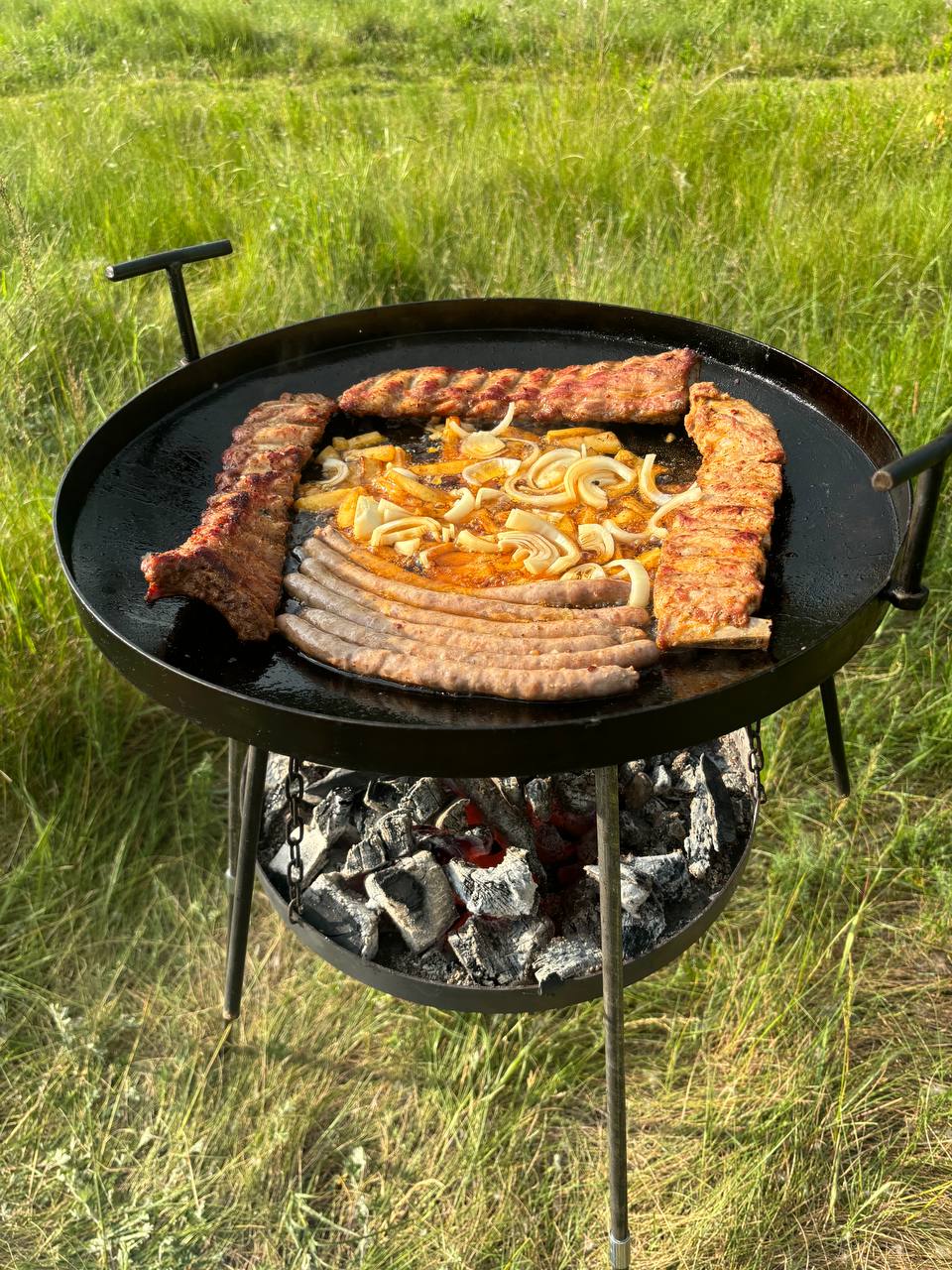 Сковорода Садж 50 см з підставкою для вогню на високих розбірних ніжках