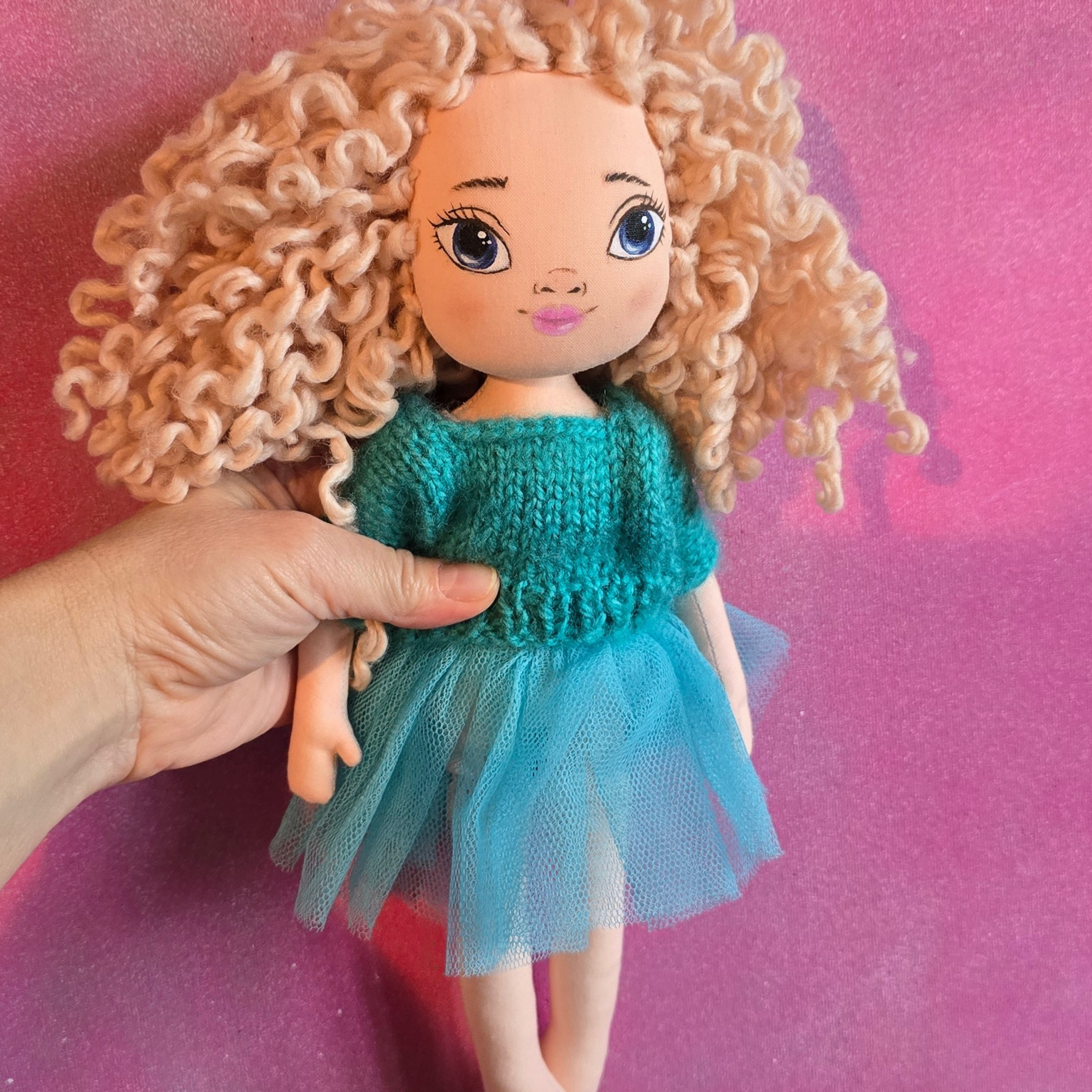 Textile Doll in mint skirt