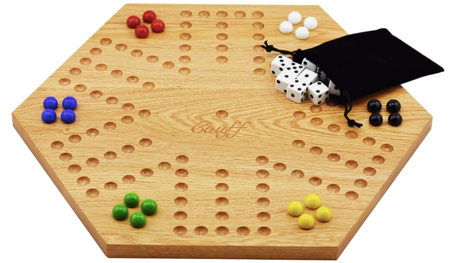 Solid Oak Double Sided Marbles Board Game Wooden 16 inch by Cauff