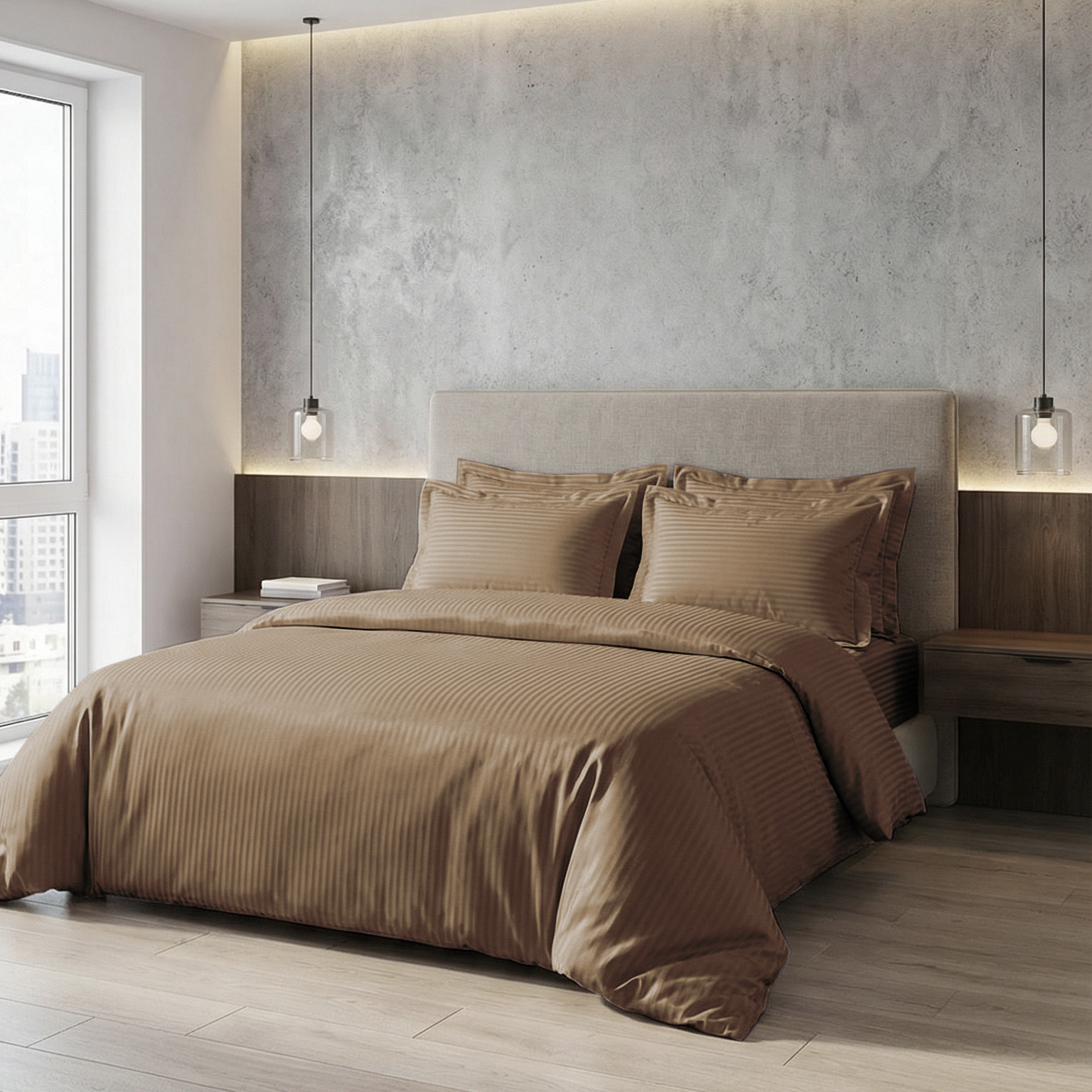 Постільна білизна з страйп - сатину, колір Cappuccino