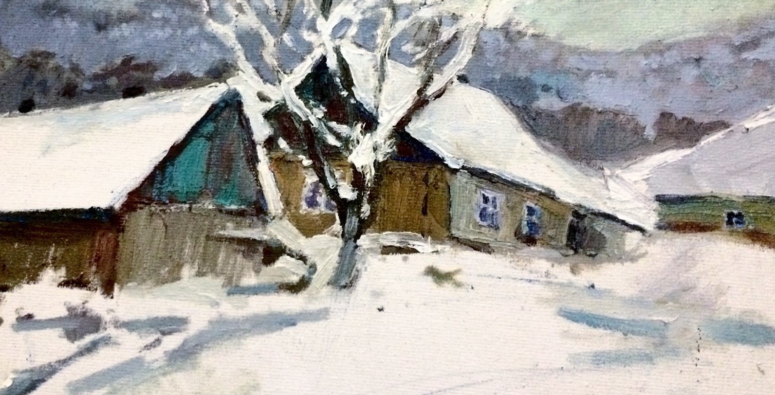 Vyzhnytsia huts, 2019, 50х20 sm, oil on canvas