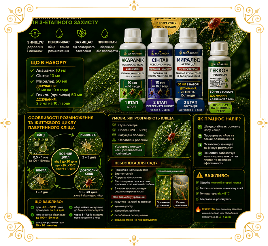Антикліщ PRO- набір від павутинного кліща, 3 етапи захисту саду | ELF GARDEN