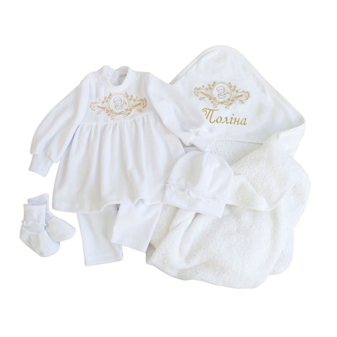 Повний велюровий набір для хрещення дівчинки