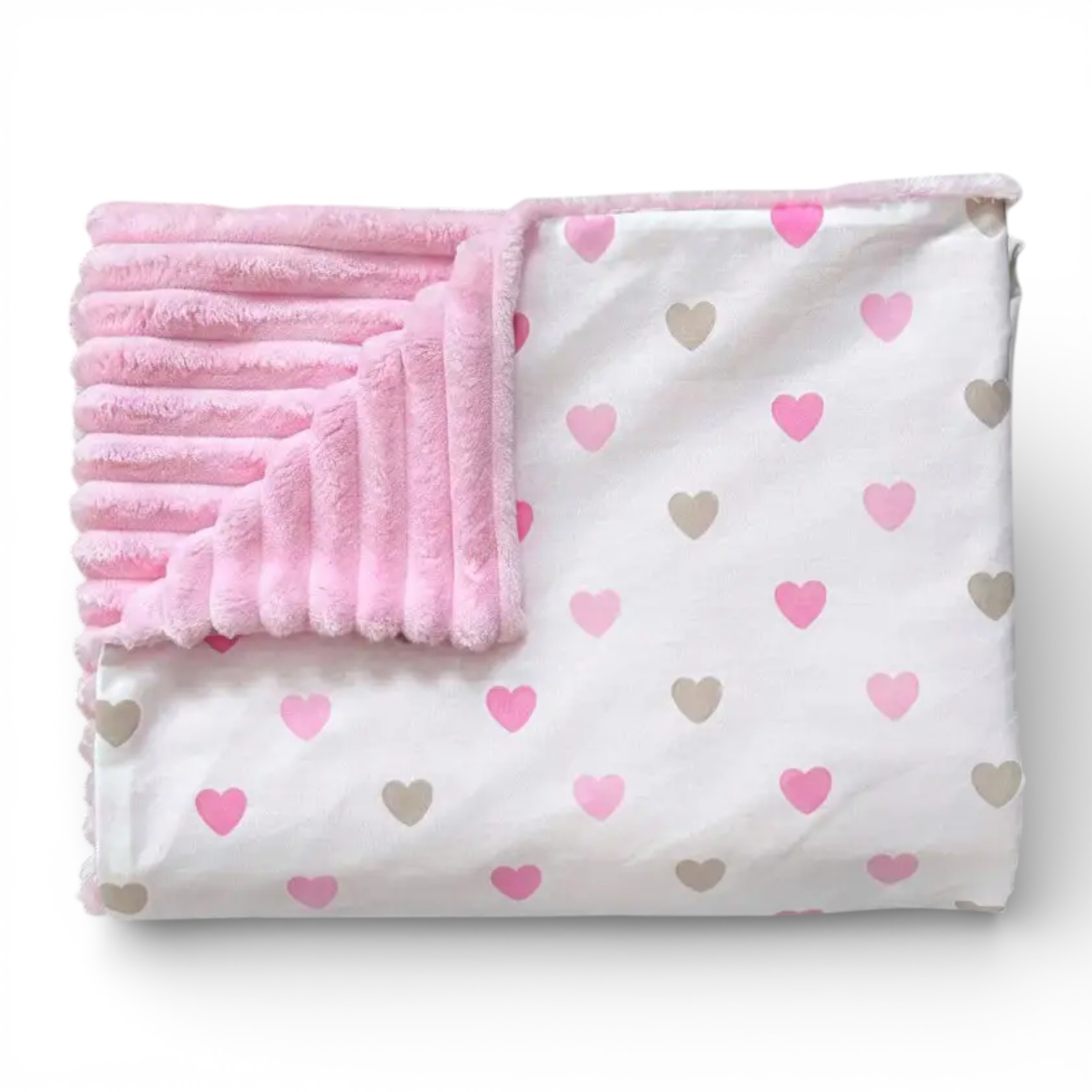 Плед плюшевий 100 х 80 см Сердечки бежеві рожеві