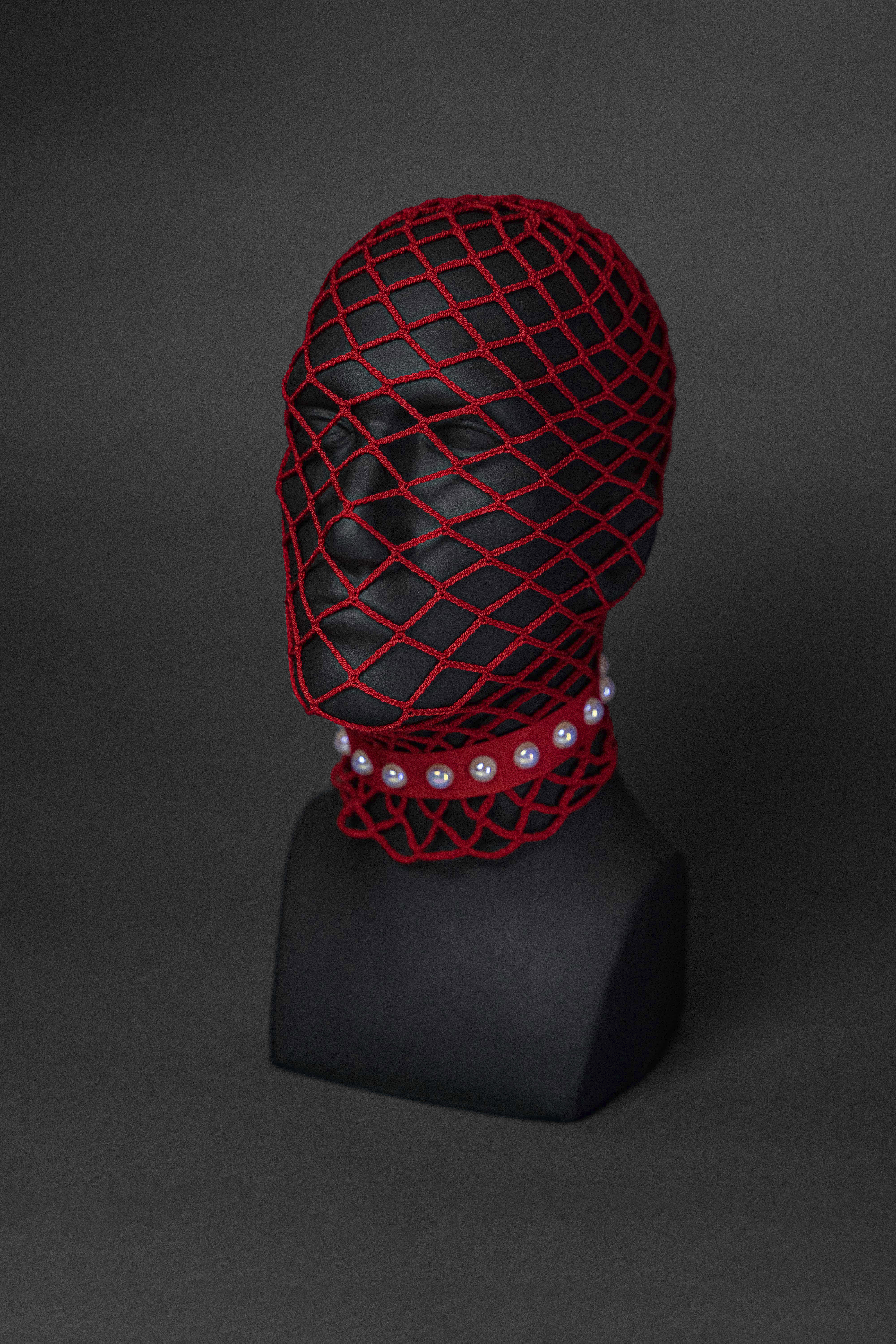 Red knitted mesh balaclava