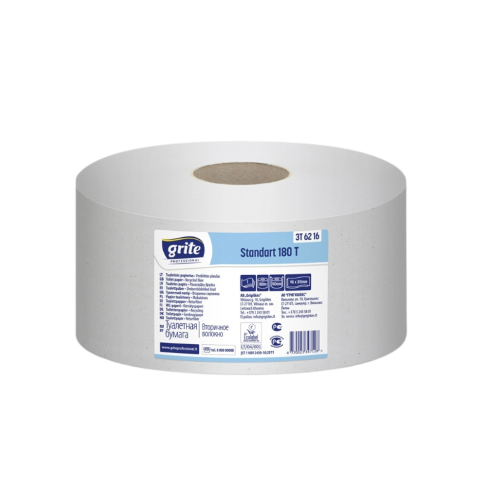 Туалетний папір ОПТОМ Джамбо Grite Standart 180 T, 2-шаровий, Sorted Rec Fib, 571 відривів, 90х180 мм, 180 м, 1 рул