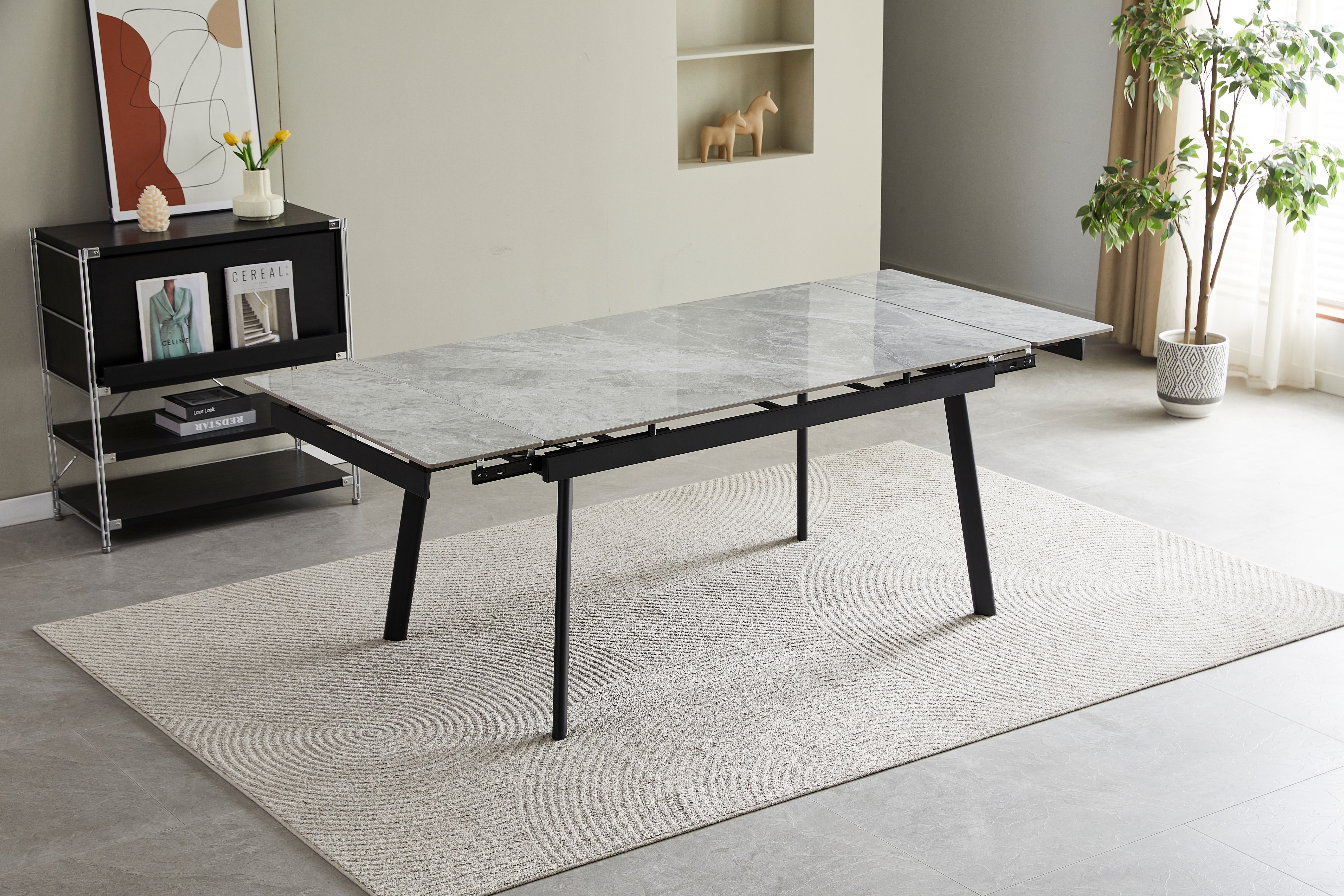 Керамічний стіл TM-98 б'янко каррара грей + чорний