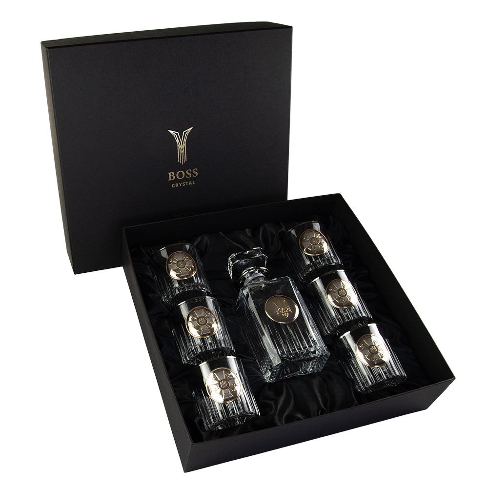 Набор для виски "Штаб ВМФ" – 7 предметов, эмблема военно-морского флота, серебро с позолотой, GPB7VMF2PG