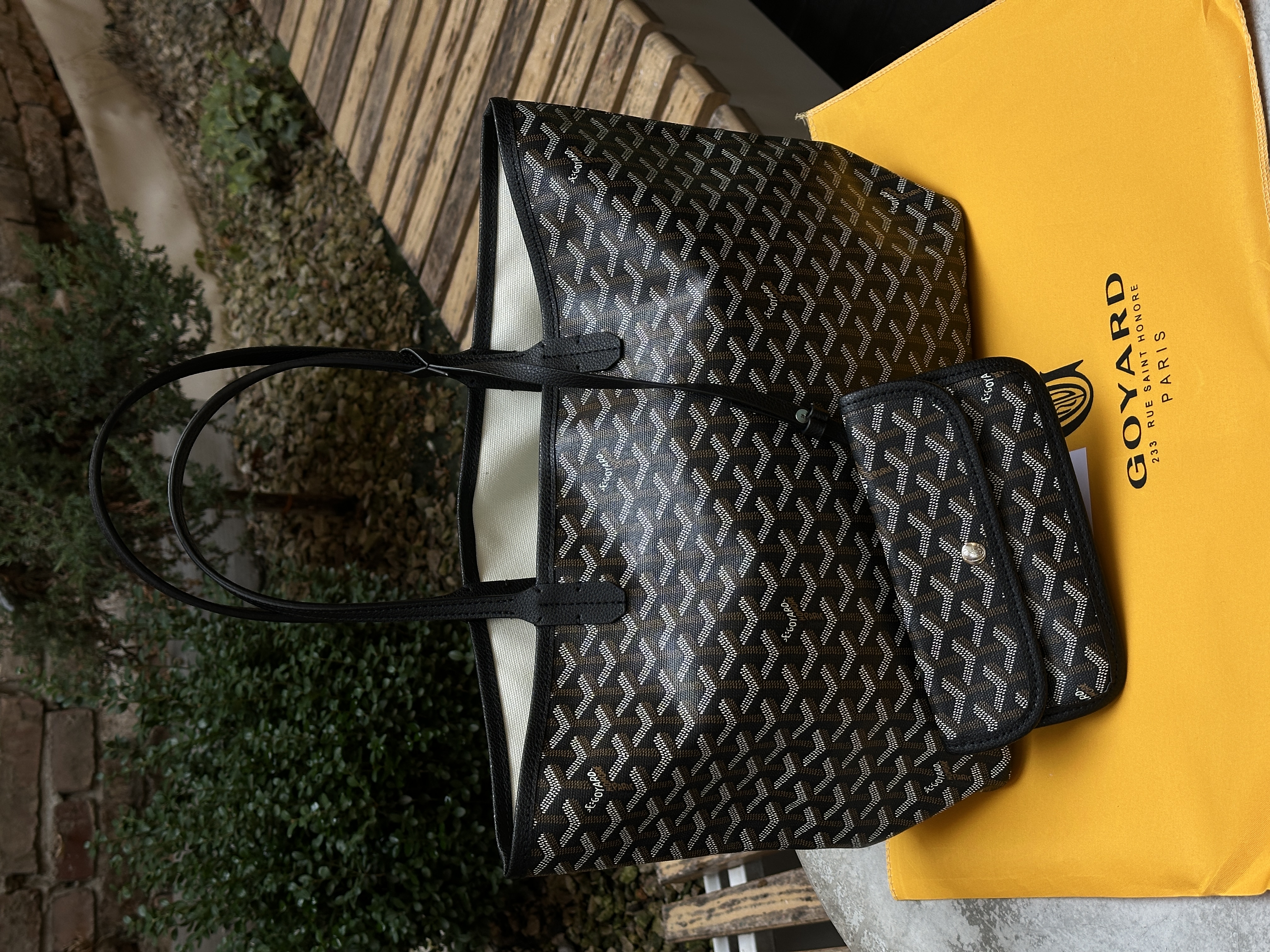 GOYARD Saint Louis PM Coated Canvas Tote bag Black Ex