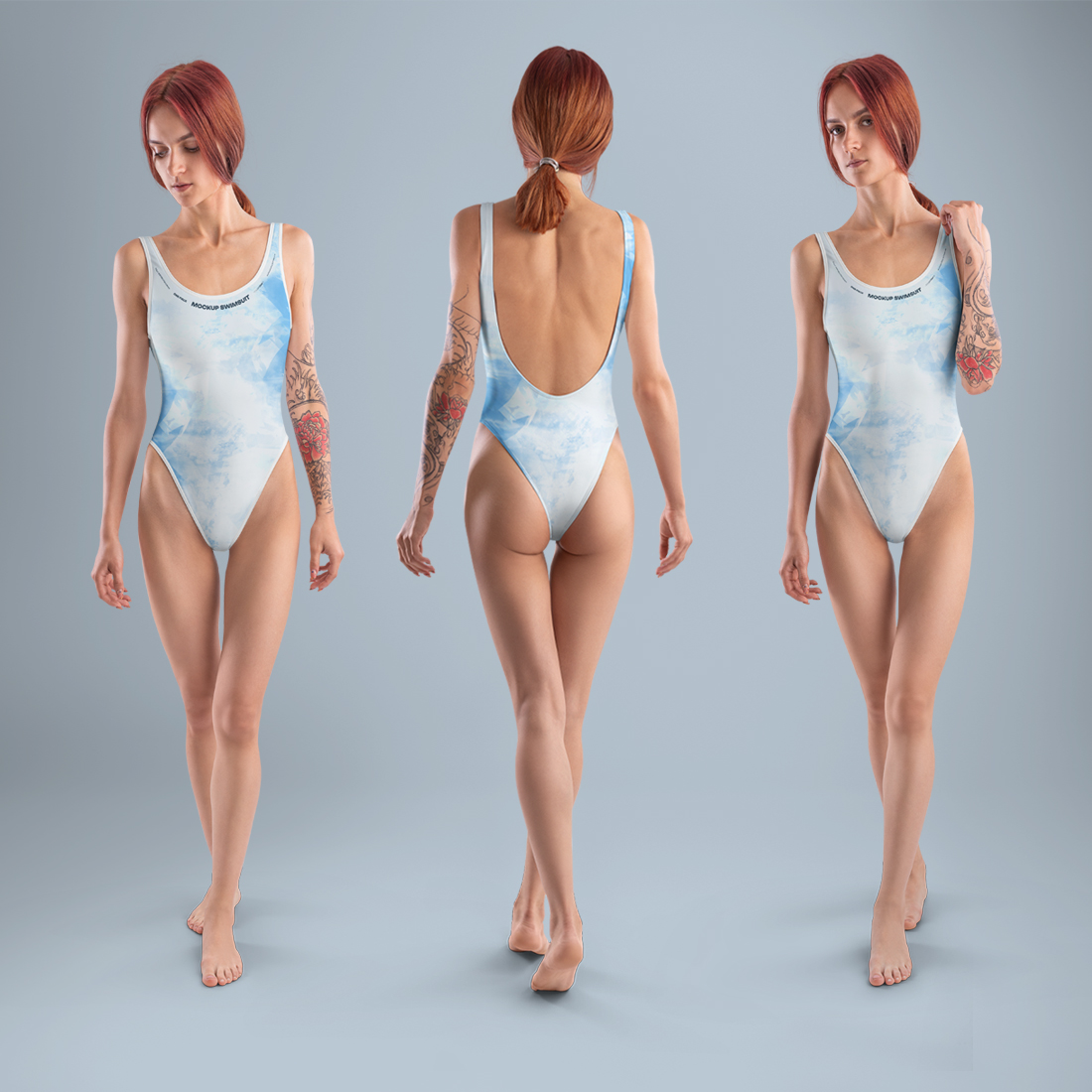 8 Mockups Woman Athletic One Piece Swimsuit vol.03. Full height