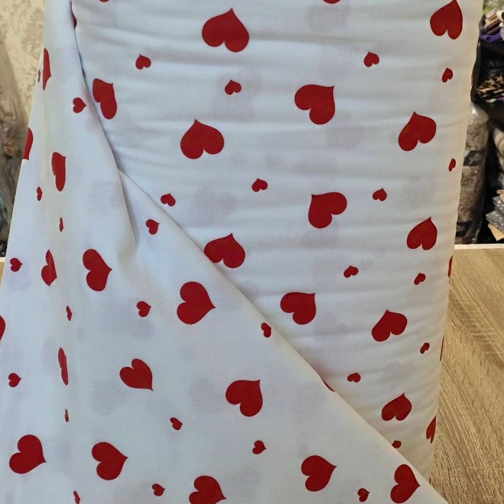 Тканина фланель-Червоні сердечка на білому